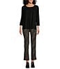 Intro Petite Size Suave Knit Teri Textured Animal Print Straight Leg Tummy Control Pull-On Pants, Color:Ebony Black - Image 5