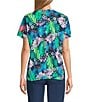 Intro Petite Size Tropic Botanical V-Neck Short Sleeve Tee, Color:Ink/Tropic Botanical - Image 2