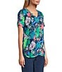Intro Petite Size Tropic Botanical V-Neck Short Sleeve Tee, Color:Ink/Tropic Botanical - Image 3