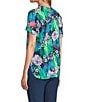 Intro Petite Size Tropic Botanical V-Neck Short Sleeve Tee, Color:Ink/Tropic Botanical - Image 4