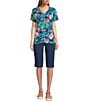 Intro Petite Size Tropic Botanical V-Neck Short Sleeve Tee, Color:Ink/Tropic Botanical - Image 5