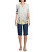 Intro Petite Size Woven Bright White Split V-Neck 3/4 Roll-Tab Sleeve Button Front Shirt, Color:Bright White - Image 3