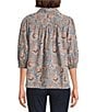 Intro Petite Size Woven Floral Printed Point Collar Long Sleeve Button Front Placket Blouse - Image 2