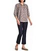 Intro Petite Size Woven Floral Printed Point Collar Long Sleeve Button Front Placket Blouse - Image 3
