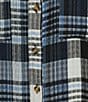 Intro Petite Size Woven Point Navy Beat Plaid Print Collar Long Roll-Tab Sleeve Button-Front Denim Shirt - Image 4