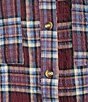 Intro Petite Size Woven Point Navy Beat Plaid Print Collar Long Roll-Tab Sleeve Button-Front Denim Shirt - Image 4
