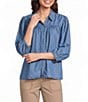 Intro Petite Size Woven Printed Point Collar 3/4 Sleeve Button Front Placket Blouse - Image 1
