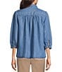 Intro Petite Size Woven Printed Point Collar 3/4 Sleeve Button Front Placket Blouse - Image 2
