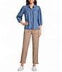Intro Petite Size Woven Printed Point Collar 3/4 Sleeve Button Front Placket Blouse - Image 3