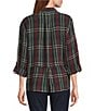 Intro Petite Size Woven Pucker Plaid Dark Sea Point Collar 3/4 Rolled-Tab Sleeve Button Front Shirt, Color:Dark Sea/Silver Lurex - Image 2
