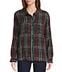 Intro Petite Size Woven Pucker Plaid Dark Sea Point Collar 3/4 Rolled-Tab Sleeve Button Front Shirt, Color:Dark Sea/Silver Lurex - Image 3