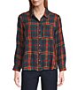 Intro Petite Size Woven Pucker Plaid New Red Admore Point Collar 3/4 Rolled-Tab Sleeve Button-Front Shirt, Color:New Red Admore/Gold Lurex - Image 3