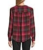 Intro Petite Size Woven Red Bud Band Plaid V-Neck Long Roll-Tab Sleeve Button Front Blouse, Color:Red Bud - Image 4