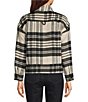 Intro Petite Size Yarn Dyed Plaid Stand Collar Long Sleeve Hidden Snap Front Jacket - Image 2