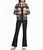 Intro Petite Size Yarn Dyed Plaid Stand Collar Long Sleeve Hidden Snap Front Jacket - Image 3