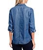 Color:Medium Blue Wash - Image 2 - Petite Size Roll-Tab Sleeve Button Front Slub Lyocell Shirt