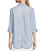 Color:Light Bleach Wash - Image 2 - Petite Size Roll-Tab Sleeve Button Front Slub Lyocell Shirt