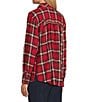 Intro Plaid Print Gold Lurex Detail Long Roll-Tab Sleeve Button Down Swing Shirt, Color:Tango Red with Gold Lurex - Image 8
