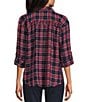 Intro Plaid Print Long Roll-Tab Sleeve Button Down Swing Shirt, Color:Ink - Image 2