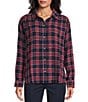 Intro Plaid Print Long Roll-Tab Sleeve Button Down Swing Shirt, Color:Ink - Image 4