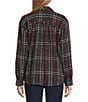 Intro Plaid Print Silver Lurex Detail Long Roll-Tab Sleeve Button Down Swing Shirt, Color:Dark Sea With Silver Lurex - Image 4