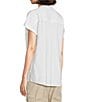 Color:Bright White - Image 4 - Pleated Yoke Band Round Neckline Cuffed Short Sleeve Half Button Front Placket Popover Shirt