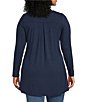 Color:Ink - Image 2 - Plus Size Solid Pleat Back Round Neck Long Sleeve Swing Top