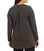 Color:Charcoal Grey Heather - Image 2 - Plus Size Solid Pleat Back Round Neck Long Sleeve Swing Top