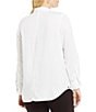 Color:Bright White - Image 2 - Plus Size Button Front Slub Point Collar Roll-Tab Long Sleeve Lyocell Shirt