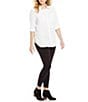 Color:Bright White - Image 3 - Plus Size Button Front Slub Point Collar Roll-Tab Long Sleeve Lyocell Shirt