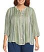 Intro Plus Size Bok Choy Pleated Button Front Blouse - Image 1