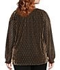 Intro Plus Size Clip Dot Metallic Split V-Neck 3/4 Sleeve Ruffle Blouse, Color:Ebony Black/Red - Image 2