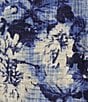 Color:Cornflower Blue Floral - Image 4 - Plus Size Cornflower Blue Floral Print V-Neck Short Puffed Sleeve Half Button Front Cotton Slub Jersey Knit Shirt