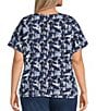 Intro Plus Size Cotton Slub Jersey Abstract Print V-Neck Short Sleeve Tee, Color:Ink Abstract Print - Image 2