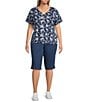 Intro Plus Size Cotton Slub Jersey Abstract Print V-Neck Short Sleeve Tee, Color:Ink Abstract Print - Image 3