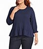 Intro Plus Size Crew Neck 3/4 Sleeve Peplum Top - Image 1