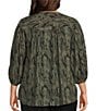 Intro Plus Size Crinkle Gauze Olive Sprig Banded Y Neck 3/4 Sleeve Button Front Top - Image 2