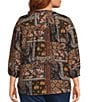 Intro Plus Size Crinkle Gauze Patchwork Banded Y Neck 3/4 Sleeve Button Front Top - Image 2