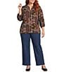 Intro Plus Size Crinkle Gauze Patchwork Banded Y Neck 3/4 Sleeve Button Front Top - Image 3