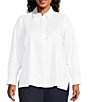 Intro Plus Size Crystal Embellished Front Long Roll-Tab Sleeve Button Front Shirt, Color:Bright White - Image 1