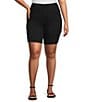 Color:Ebony Black - Image 1 - Plus Size Daisy High Waisted Pull-On Bermuda Shorts