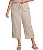 Intro Plus Size Elara Embroidered Hem Drawstring Tie Pull-On Capri Pants - Image 1
