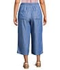 Intro Plus Size Elara Embroidered Hem Drawstring Tie Pull-On Denim Capri Pants - Image 2