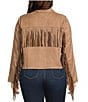 Intro Plus Size Faux Suede Fringe Point Collar Long Sleeve Jacket - Image 2