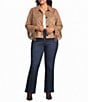 Intro Plus Size Faux Suede Fringe Point Collar Long Sleeve Jacket - Image 3