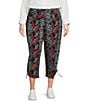 Color:Ebony Black/Patchwork - Image 1 - Plus Size Jersey Stretch Printed Love Fit Slimming Bungee Capri Pull-On Leggings