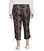 Color:Ebony Black/Patchwork - Image 2 - Plus Size Jersey Stretch Printed Love Fit Slimming Bungee Capri Pull-On Leggings