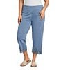 Intro Plus Size Knit Denim Wash Schiffli Straight Leg Hem Pull-On Pants - Image 5