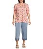 Intro Plus Size Knit Denim Wash Schiffli Straight Leg Hem Pull-On Pants - Image 3