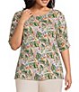 Intro Plus Size Knit Jersey Doeskin Crew Neck Elbow Ruched Sleeve Top - Image 1